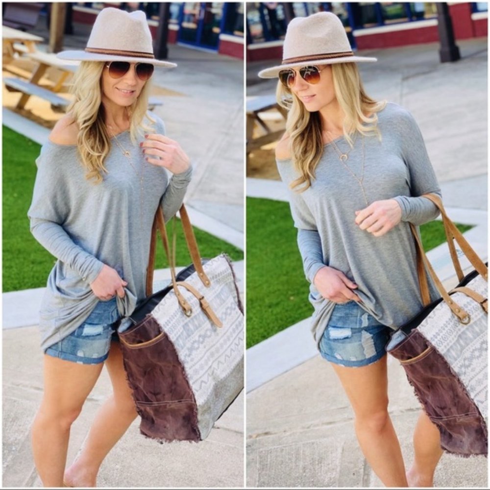 Infinity Raine Lightweight Gray Off-Shoulder Tunic Top